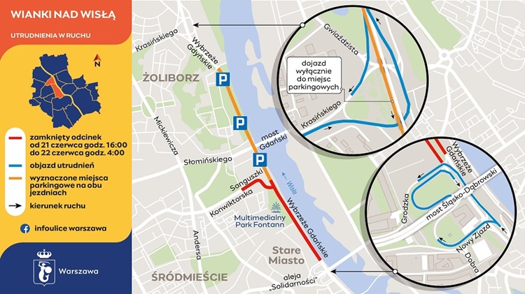 Wianki nad Wisłą 2025 Utrudnienia