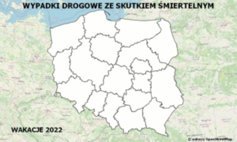 Policyjna mapa wypadków drogowych ze skutkiem śmiertelnym – Wakacje 2022