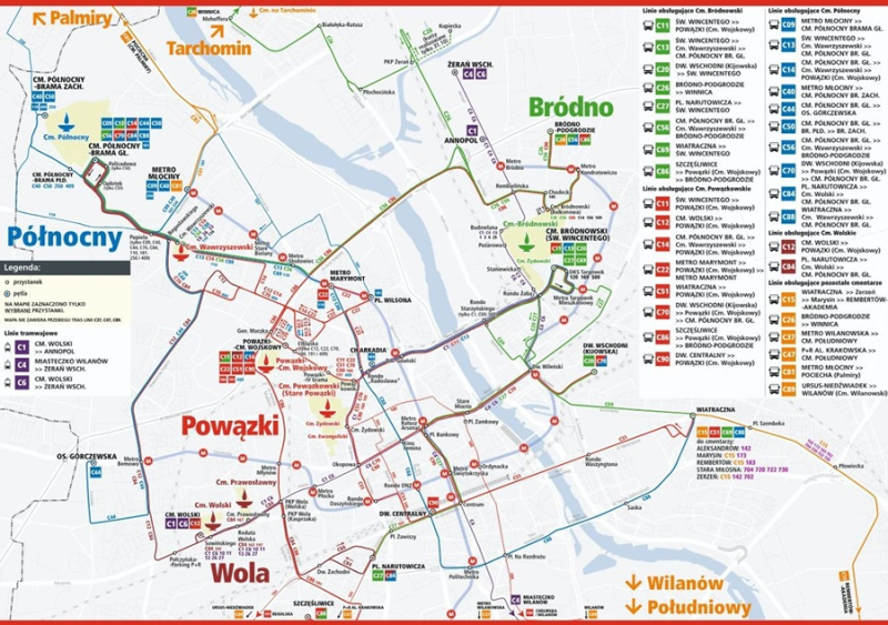 Dojazd na cmentarze Warszawa - Wszystkich Świętych 2026