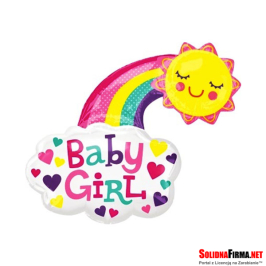 Balon Foliowy w Kształcie Tęczy z Chmurką - z Napisem Baby Girl - 76 x 66 cm