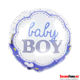 Okrągły Balon Foliowy z Napisem - Baby Boy - 18 Cali