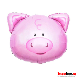 Balon Foliowy w Kształcie Głowy Świnki - Różowy - 76 x 71 cm