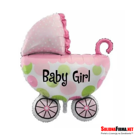 Różowy Balon Foliowy w Kształcie Wózka z Napisem - Baby Girl