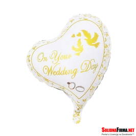 Weselny Balon Foliowy w Kształcie Serca z Napisem - On Your Wedding Day - 18 Cali