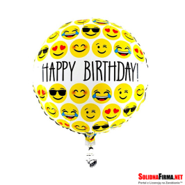 Okrągły Balon Foliowy w Emotikonki z Napisem Happy Birthday - 18 Cali