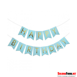 Girlanda - Chorągiewki z Napisem Happy Birthday - niebieski - wysokość 20 cm