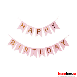 Girlanda - Chorągiewki z Napisem Happy Birthday - różowy - wysokość 20 cm