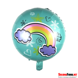 Okrągły Balon Foliowy z Tęczą - niebieski - 18 Cali