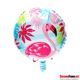 Okrągły Balon Foliowy z Flamingiem - 18 Cali