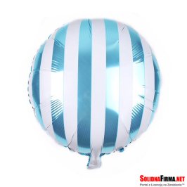 Okrągły Balon Foliowy w Biało Niebieskie Paski - 18 Cali