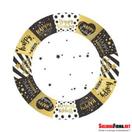 Talerzyki Urodzinowe  - czarno - biało - złote – zestaw 8 sztuk - 17,5 cm