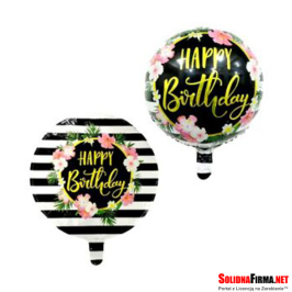 Okrągły Balon Foliowy z Napisem “ Happy Birthday “ - 18 cali
