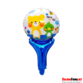 Balon foliowy - LIZAK MIŚ Z NAPISEM - " He is my BF " - niebieski  51 x 28 cm