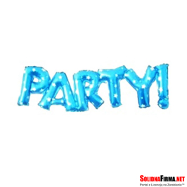 Balon foliowy napis - PARTY - niebieski w gwiazdy - wymiary 58 x 93 cm