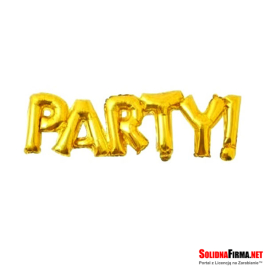 Balon foliowy napis - PARTY - złoty - wymiary 58 x 93 cm