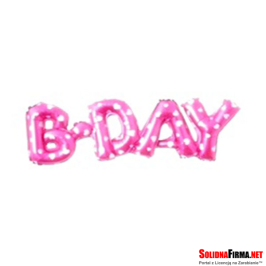 Balon foliowy napis B-DAY - różowy w serca - wymiary 48 x 91 cm