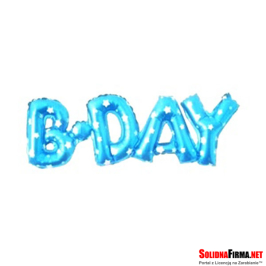 Balon foliowy napis B-DAY - niebieski w gwiazdy - wymiary 48 x 91 cm