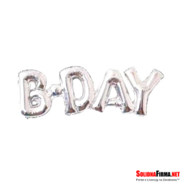 Balon foliowy napis B-DAY - srebrny - wymiary 48 x 91 cm