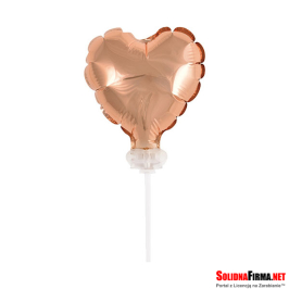 Balon foliowy na patyczku "Serce" - różowe - złoto - 13 cm