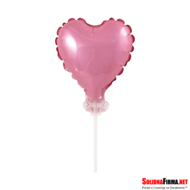 Balon foliowy na patyczku  "Serce" - różowy - 13 cm