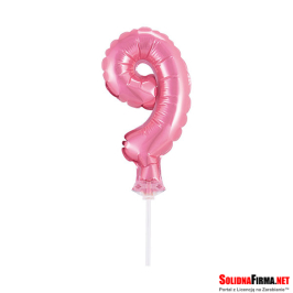 Balon foliowy na patyczku  " Cyfra 9 " - Różowy - 13 cm