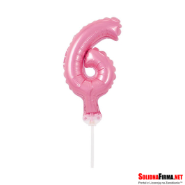 Balon foliowy na patyczku  " Cyfra 6 " - Różowy - 13 cm