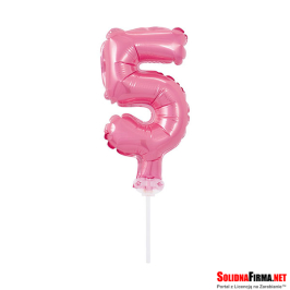 Balon foliowy na patyczku  " Cyfra 5 " - Różowy - 13 cm