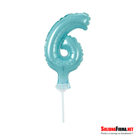 Balon foliowy na patyczku  " Cyfra 6 " - Niebieski - 13 cm
