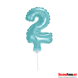 Balon foliowy na patyczku  " Cyfra 2 " - Niebieski - 13 cm