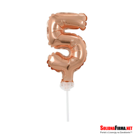 Balon foliowy na patyczku  " Cyfra 5 " - Różowe - Złoto - 13 cm