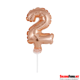 Balon foliowy na patyczku  " Cyfra 2 " - Różowe - Złoto - 13 cm