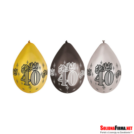 Balony Premium „40 - Sto lat”, metaliczne, 12" / 6 sztuk - wiszące