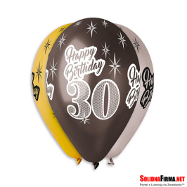 Balony Premium „Happy Birthday 30”, metaliczne, 12" / 6 sztuk