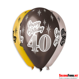 Balony Premium „Happy Birthday 40”, metaliczne, 12" / 6 sztuk