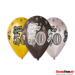 Balony Premium „Happy Birthday 50”, metaliczne, 12" / 6 sztuk