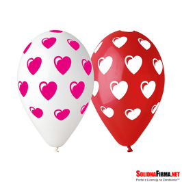 Balony Premium „Serduszka”, czerwone i białe, 12" / 5 sztuk