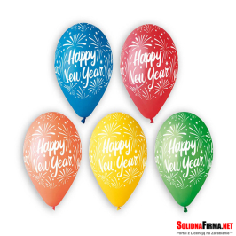 Balony Premium Happy New Year, 5 kolorów, 12" / 5 sztuk