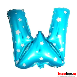 Balon Foliowy Litera "W" - niebieski w gwiazdki - 45 cm