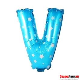 Balon Foliowy Litera "V" - niebieski w gwiazdki - 45 cm