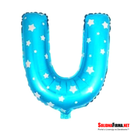 Balon Foliowy Litera "U" - niebieski w gwiazdki - 45 cm