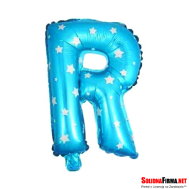 Balon Foliowy Litera "R" - niebieski w gwiazdki - 45 cm