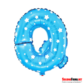 Balon Foliowy Litera "Q" - niebieski w gwiazdki - 45 cm