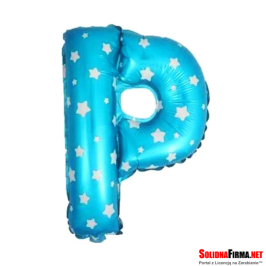 Balon Foliowy Litera "P" - niebieski w gwiazdki - 45 cm