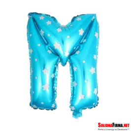 Balon Foliowy Litera "M" - niebieski w gwiazdki - 45 cm