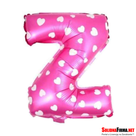 Balon Foliowy Litera "Z" - różowy w serduszka - 45 cm