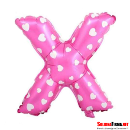 Balon Foliowy Litera "X" - różowy w serduszka - 45 cm