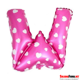 Balon Foliowy Litera "W" - różowy w serduszka - 45 cm