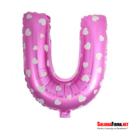 Balon Foliowy Litera "U" - różowy w serduszka - 45 cm