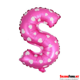 Balon Foliowy Litera "S" - różowy w serduszka - 45 cm