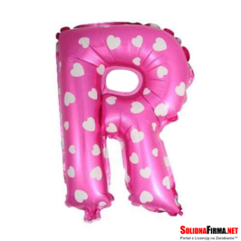 Balon Foliowy Litera "R" - różowy w serduszka - 45 cm
